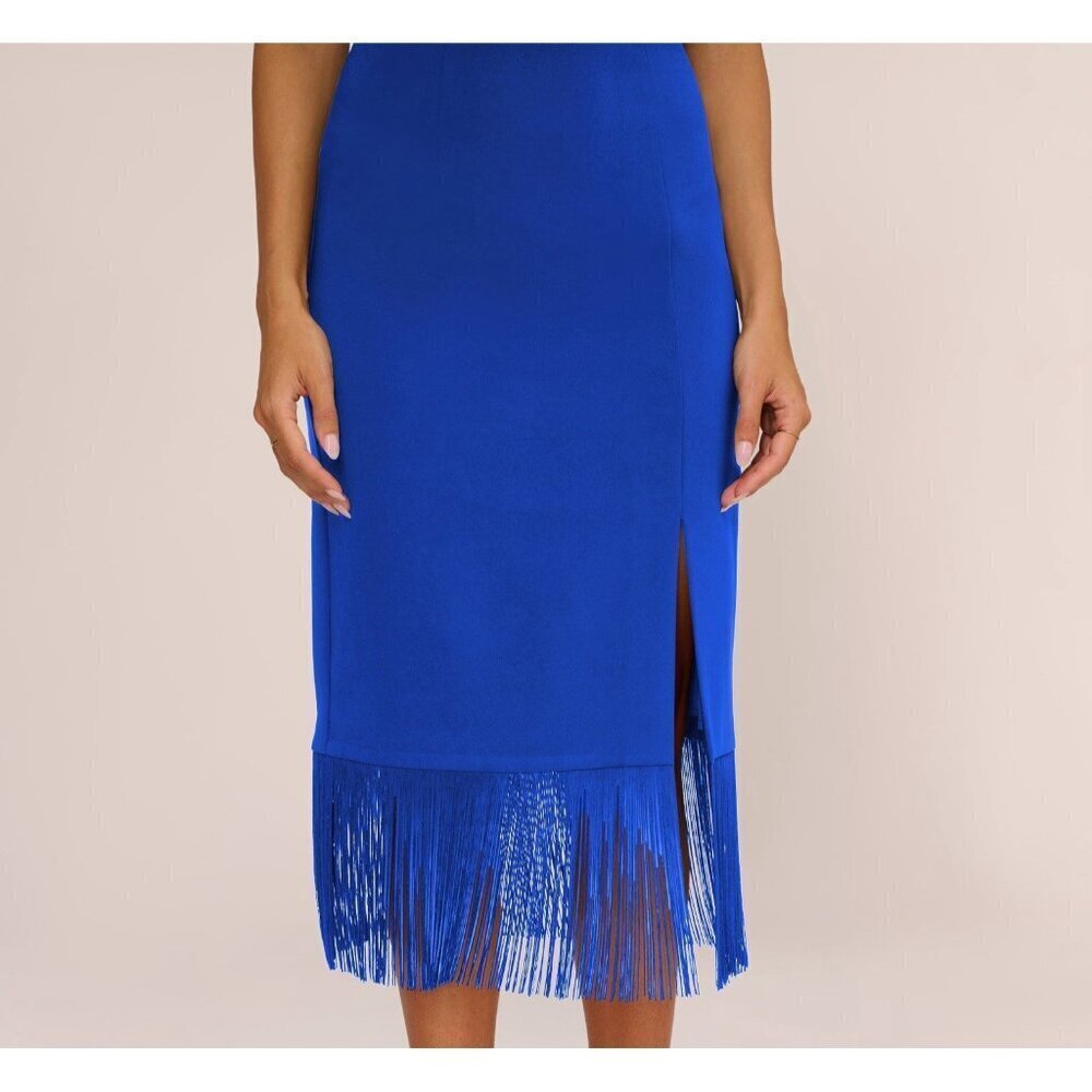 NWT Aidan by Adrianna Papell Cobalt Blue Fringe Midi Dress – Size 2 - Picture 4 of 16